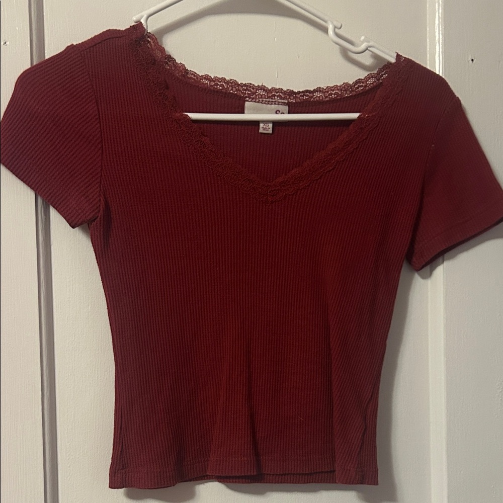 Women's Red Lace Trim Top